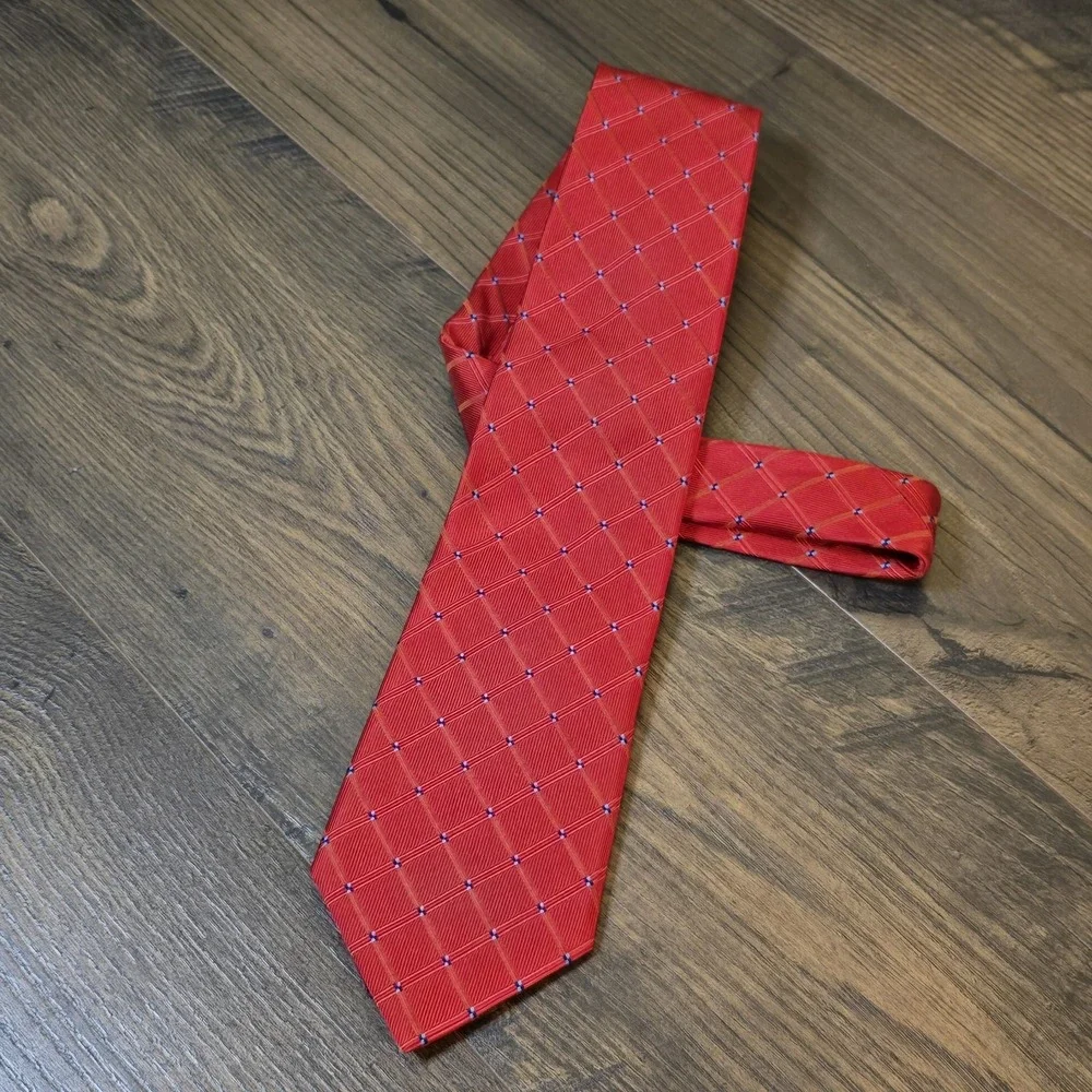 Vintage Barneys‎ New York 100% Silk Red Blue Diamond Tie Made In USA